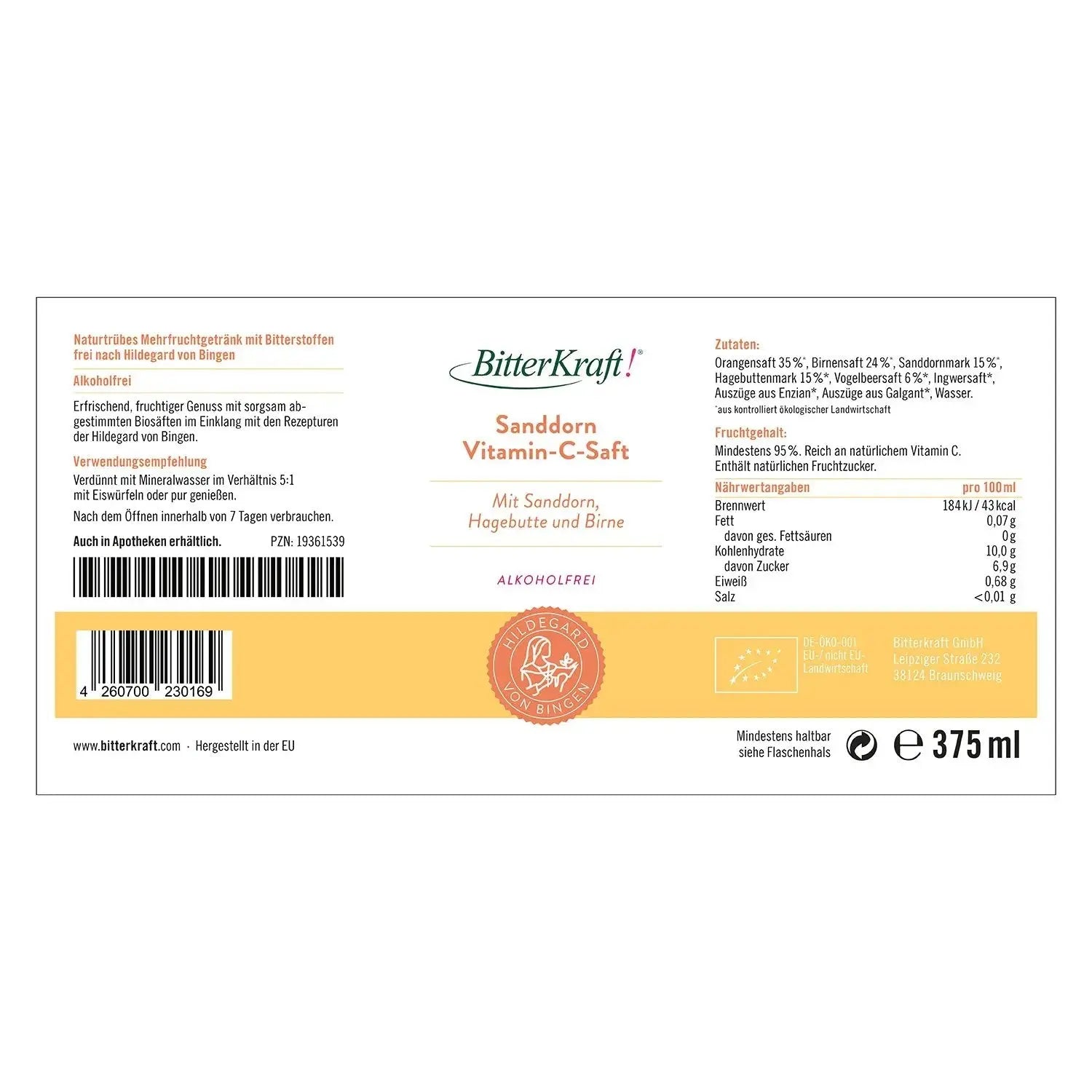 Sanddorn-Saft (BIO) 350ml Bitterkraft GmbH - Bitterkraft