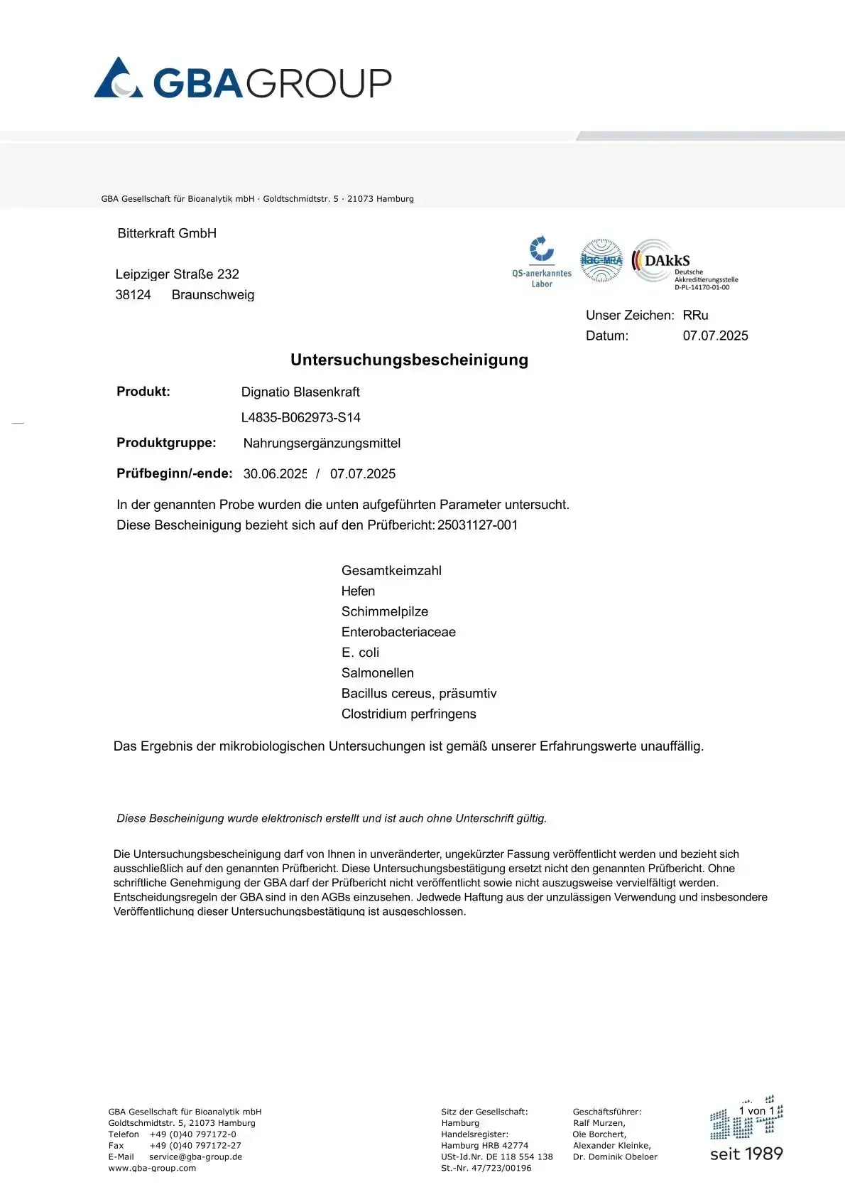 Dignatio! Blasenkraft 200ml Bitterkraft GmbH - Bitterkraft
