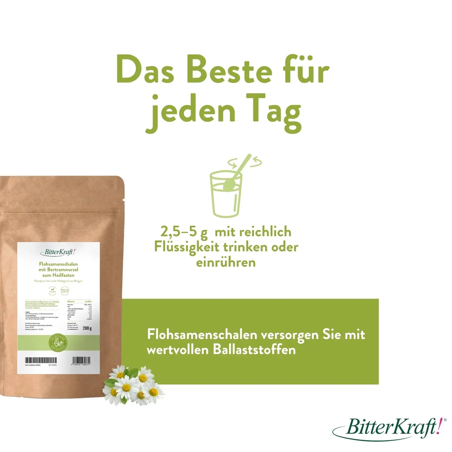 Flohsamenschalen mit 1% Bertramwurzel Bitterkraft GmbH - Bitterkraft