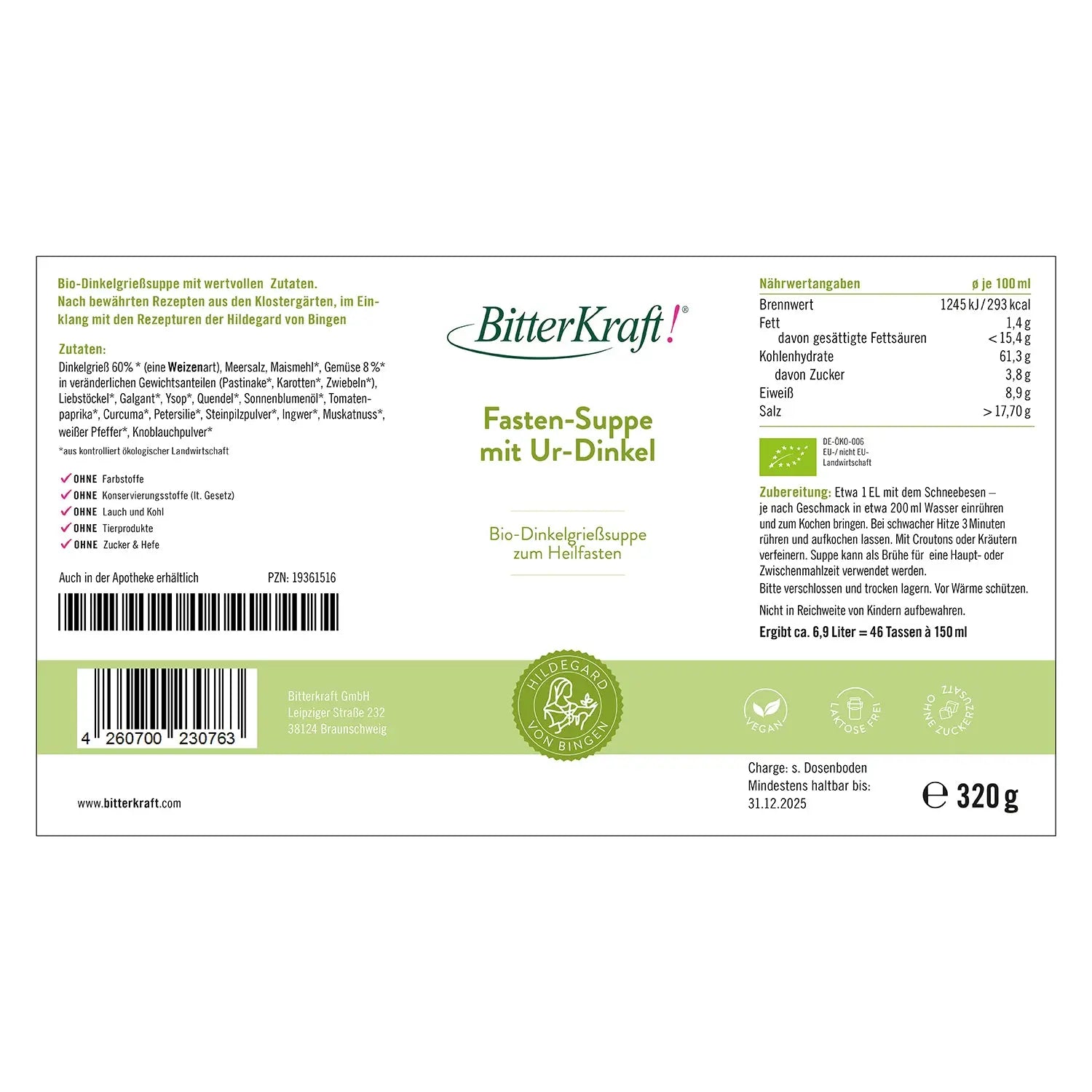 Fasten-Suppe mit Ur-Dinkel (BIO) Bitterkraft GmbH - Bitterkraft