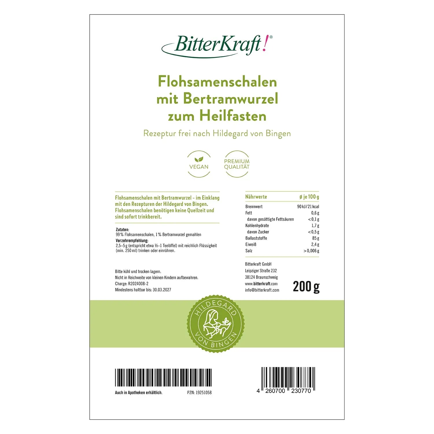 Flohsamenschalen mit 1% Bertramwurzel Bitterkraft GmbH - Bitterkraft